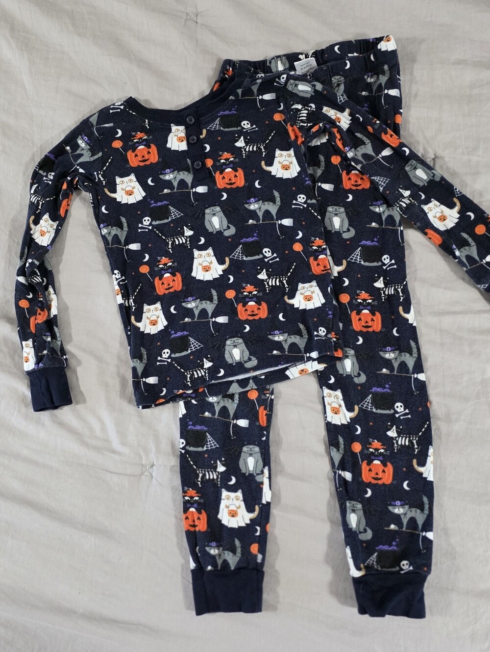 Gymboree Boys Black Cat Long Sleeve 2 piece Halloween Pajamas size 7